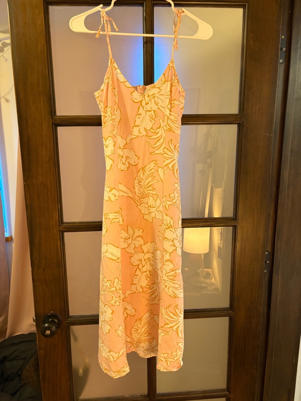 Billabong Coral Pink Floral Midi Slip Dress with Tie Straps